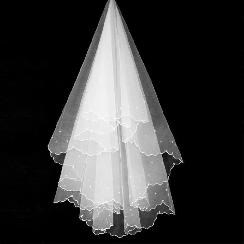 Bridal Veil Pearl Wedding Dress Layers Tulle Ribbon Edge Veils Women Accessories