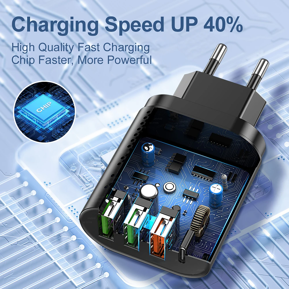 PD 20W USB Type C Charger QC3.0 Fast Charging Wall Charger 2.4A 4Ports EU US KR Plug Phone Tablet USB PD Adapter