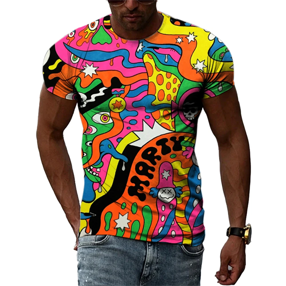 Neue Mode Europa und Amerika Retro Graffiti Männer T-Shirt Sommer Trend Casual Persönlichkeit Street Style Gedruckt Kurzarm T-shirts – Detail 13