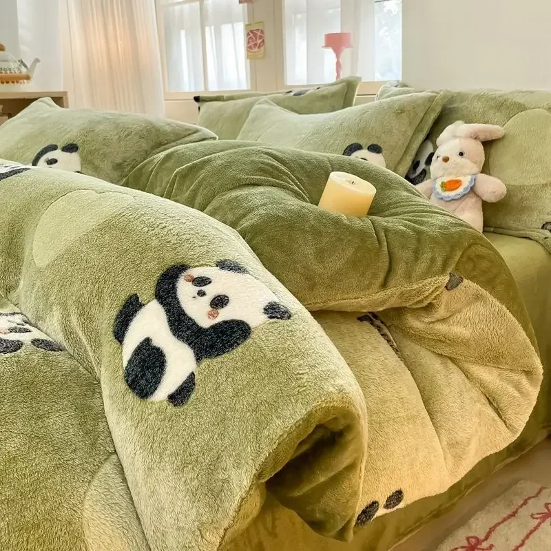 Winter Thick Warm Plush Flannel Duvet Cover Set Home Textiles Bed Linens Quilt Cover Sheet Pillowcase 4pc Queen Size Bedding Set 5