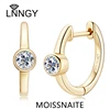 Lnngy Sterling Silver Earrings 925 Exquisite Bezel Setting 4MM 0.3CT Moissanite Hoop Earring For Women Temperament Fine Jewelry