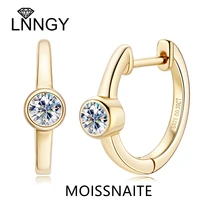 Lnngy Sterling Silver Earrings 925 Exquisite Bezel Setting 4MM 0.3CT Moissanite Hoop Earring For Women Temperament Fine Jewelry