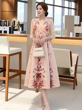 Miyake style pleated dress 2026 summer new retro print versatile loose large size women's bud spring skirt trendy 1