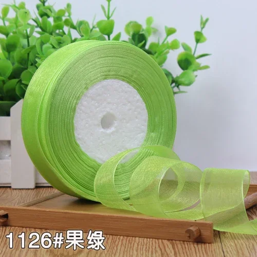 High-Density Organza Satin Ribbon for Crafts and Decoration, 15mm Width, 45 Meters