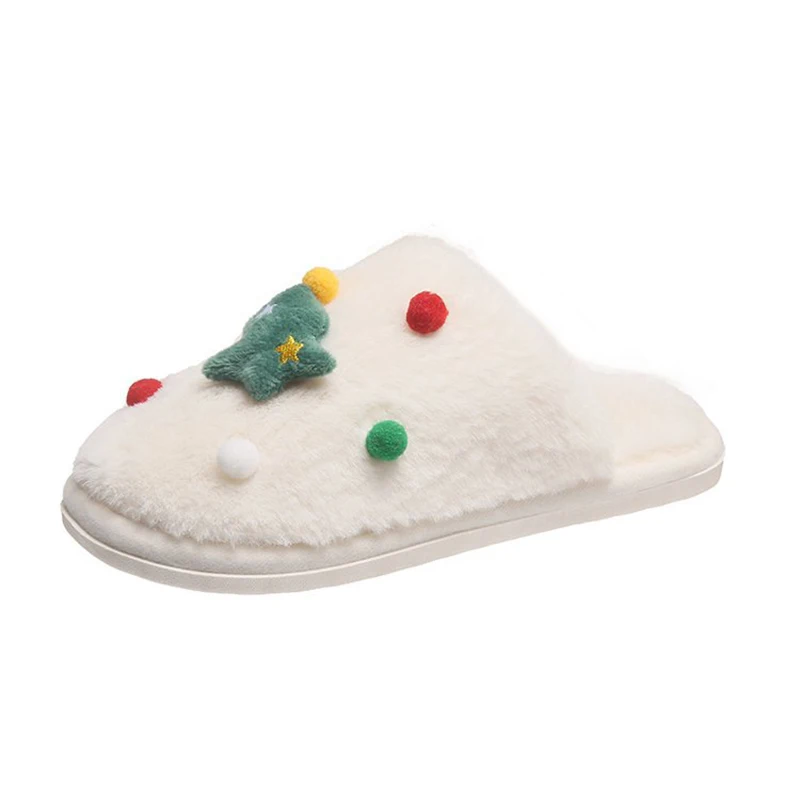 

2023 Winter New Couple Slippers Christmas Cute Cotton Slippers Plus Velvet Warm Indoor Slippers Non-Slip Women's Slippers