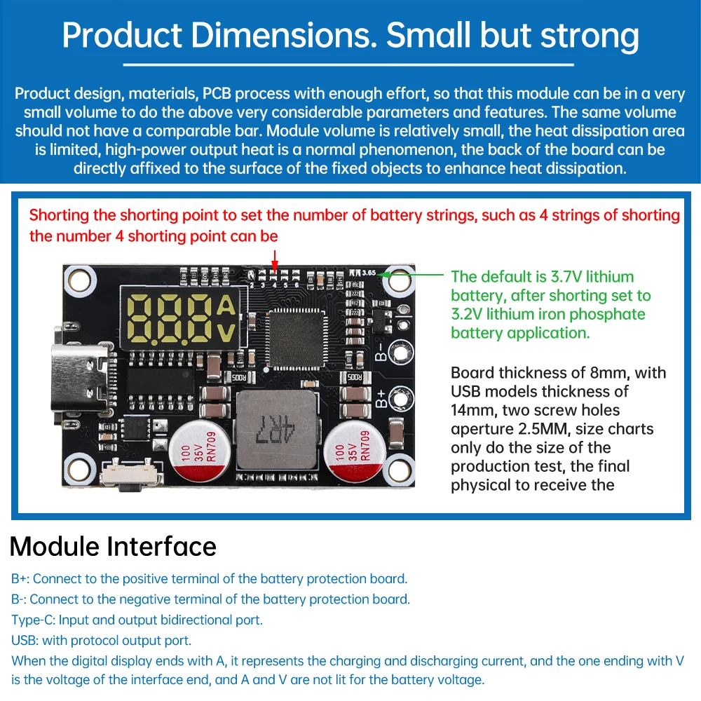 PD 45W Lithium Battery Charger Discharger Module with Type-C USB Fast Charging