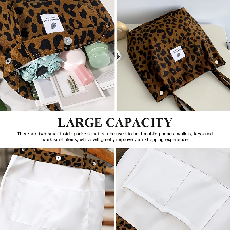 Leopard Print Women's Shoulder Bags Fashionable Canvas Tote Bag Large Capacity Beach Bag Daily Travel Handbag