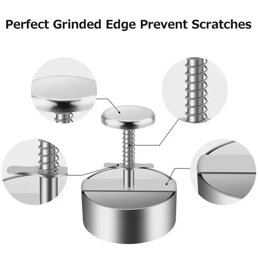 Description Picture 4 of itemHamburger Patty Maker Press 304 Stainless Steel Non-Stick Round Manual Rice Ball Mold Thickness Adjusted Kitchen Beef BBQ Tools