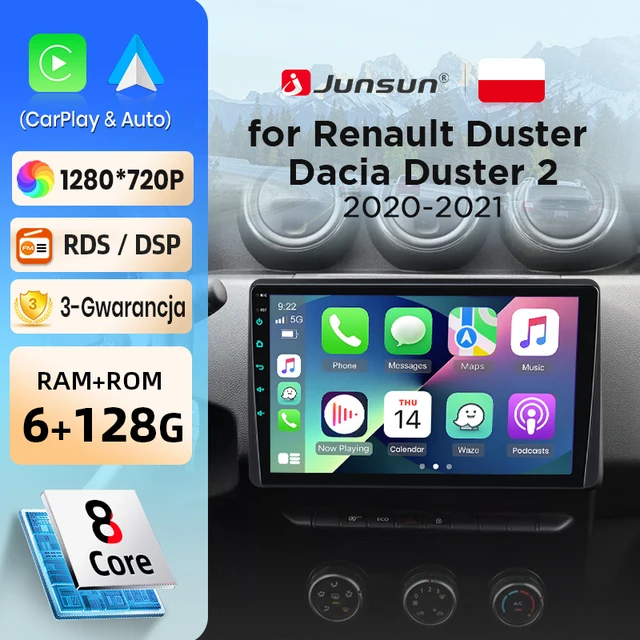 Autoradio sans fil Junsun CarPlay Android Auto pour Renault Duster Dacia Duster 2 2020-2021 Systèmes intelligents DSP SWC RDS GPS 1