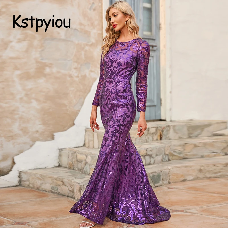 Women Party Dresses Kstpyiou Ball Gown Evening Sequin Glitter Prom Plus Curve Size Cocktail Lady Robe De Mother Of The Bride