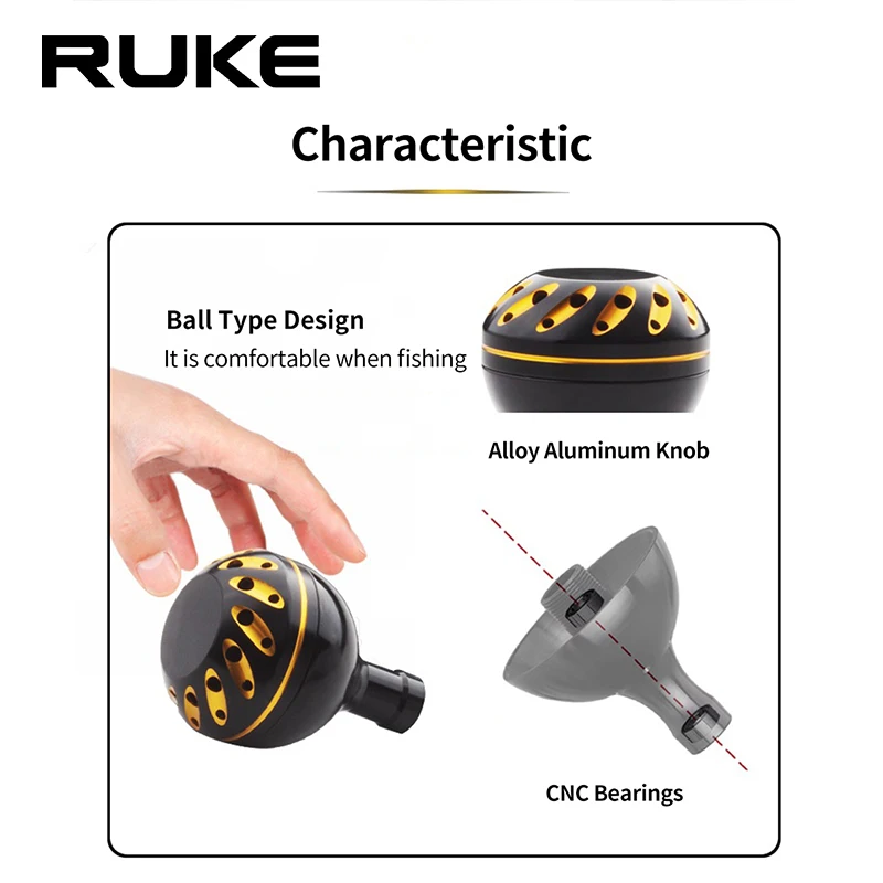 Ruke 1pc Fishing Reel Handle Knob For Daiw/Shima Spinning Reels Knob Diameter 30mm Weight 14g Include 2pcs Bearings 4pcs Washers