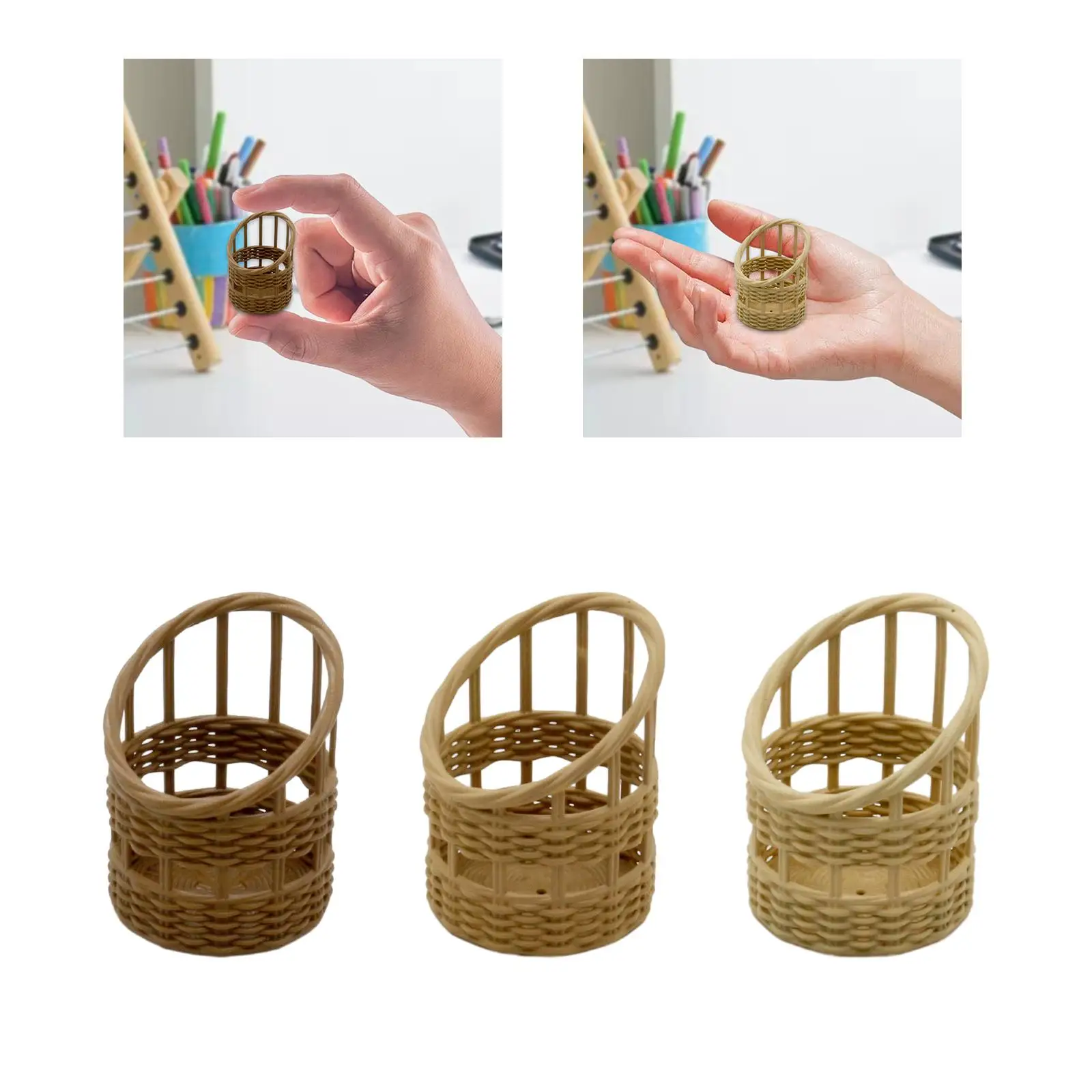 1/6 1/8 Miniature Woven Basket Bread Basket Mini Resin Baskets Dollhouse Candy Basket Camping Food Snack Basket for Kids Age 3~6