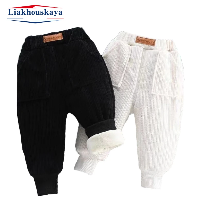 

Детские зимние штаны, штаны с флисовой подкладкой, осенние детские прямые теплые спортивные брюки, детские спортивные штаны с эластичным поясом для мальчиков