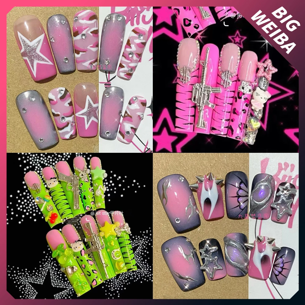 

Y2K Hot Girls Long Nails Hello Kitty Full Cover Nail Slice Handwork Stiletto Long Coffin Party Nail Girl Jewelry Accessories