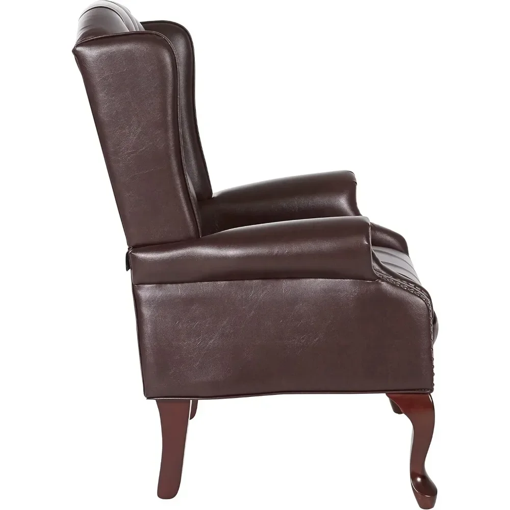 Traditional Queen Anne Style Chair with Thick Padded Seat and Lumbar Support Back with Royal Cherry Finish Wood Legs,Oxblood 4