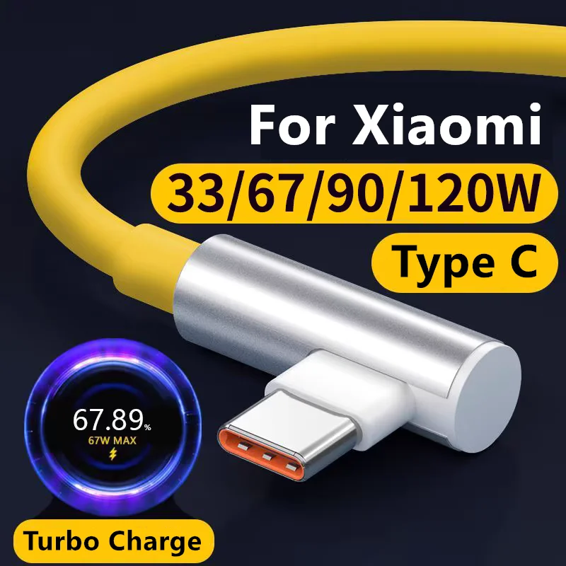 Para xiaomi 67w 90w 120w cotovelo tipo c cabo de carregamento ultra rápido para redmi note poco x3 x4 x5 x6