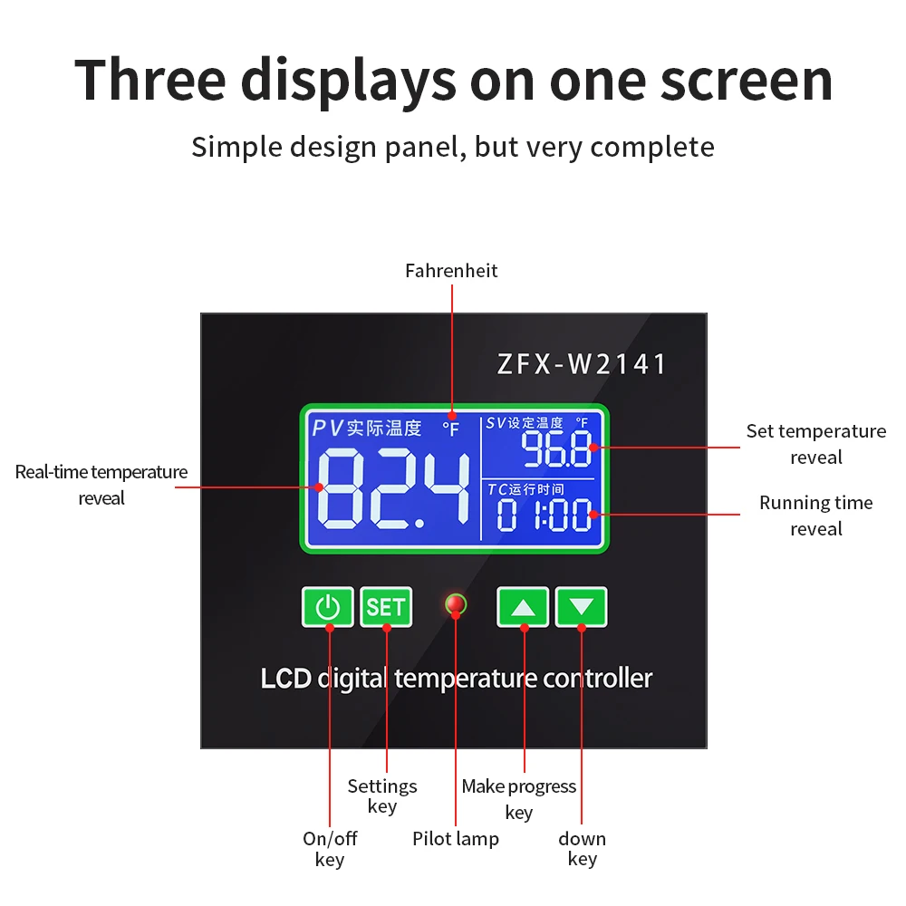 LCD Digital Temperature Controller Digital Thermostat Temperature Conditioning Controller with NTC Thermal Probe ZFX-W2141