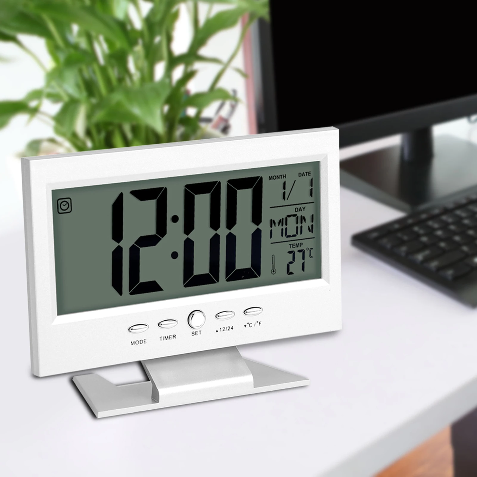 LCD Digital Sound Sensor Alarm Clock with Calendar and Temp Display table desk digital clock,lcd digital clock,digital desk clock,digital table clock