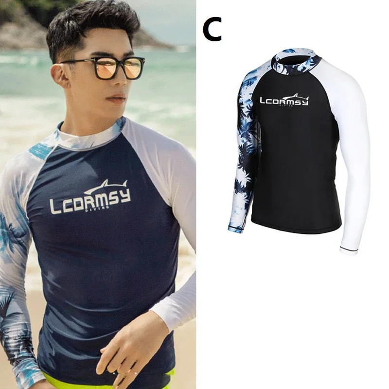 Men Swimsuit Swimming T-shirt Beach UV Protection Swimwear Rash Guard Long Sleeve Surfing Diving Swimsuit Surf Wetsuits