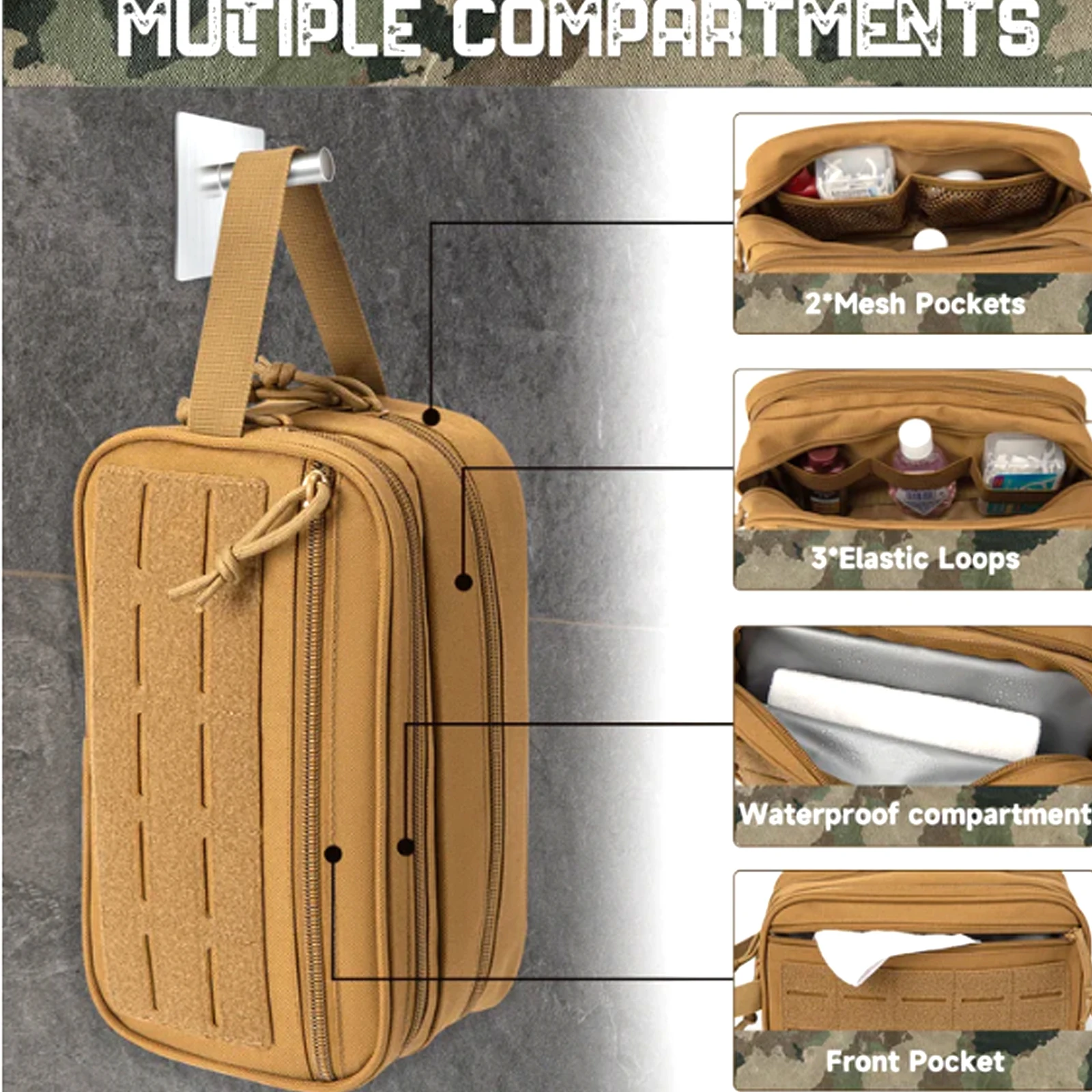 Waterproof Tactical Toiletry Bag for Men with Molle Pouches