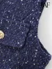 TRAF-Women's Tweed Waistcoat with Belt, O Neck, Sleeveless, Front Button, Female Outerwear, Chic Tops, Fashion 4