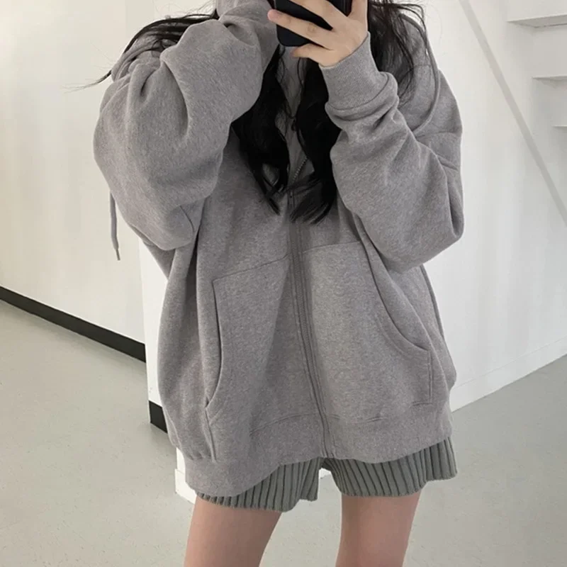 Women Solid Color Oversized Hoodies Harajuku Y2K Drawstring Long Sleeve Sweatshirts Korean Casual Pocket Jacket Sweatshirt disney hoodies snow white and the seven dwarfs women cartoons hooded sweatshirts pullover kawaii two color urbano casual clothes