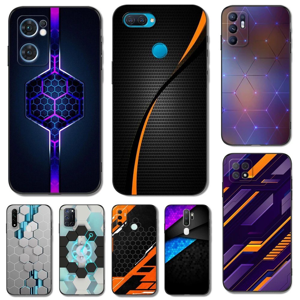 Black Tpu Case For Oppo Reno 7 7Z 8 Lite 4G 5G Pro F11 F17 F15 F19 F19S F21 Car Carbon Fibre Line