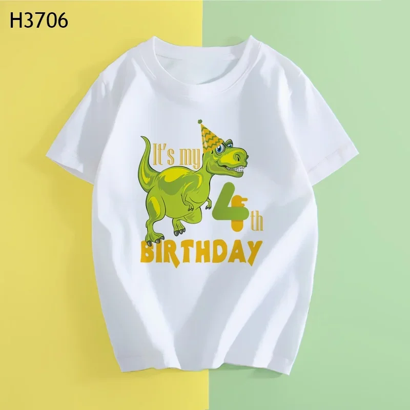 Children Dinosaur Birthday Number Cartoon T Shirt Child Birthday Party Dino Present T-shirt Boy Girl Animal Tops Gift Kid Tshirt 6