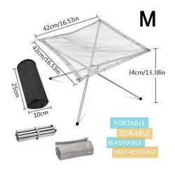 Foldable Stainless Steel Campfire Mesh Rack for Outdoor Bonfires and BBQs (M)