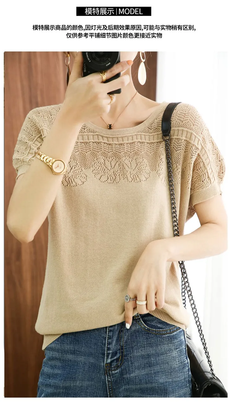 100% pure cotton short-sleeved summer new pullover vest ladies O-neck knitted loose T-shirt m free shipping for women