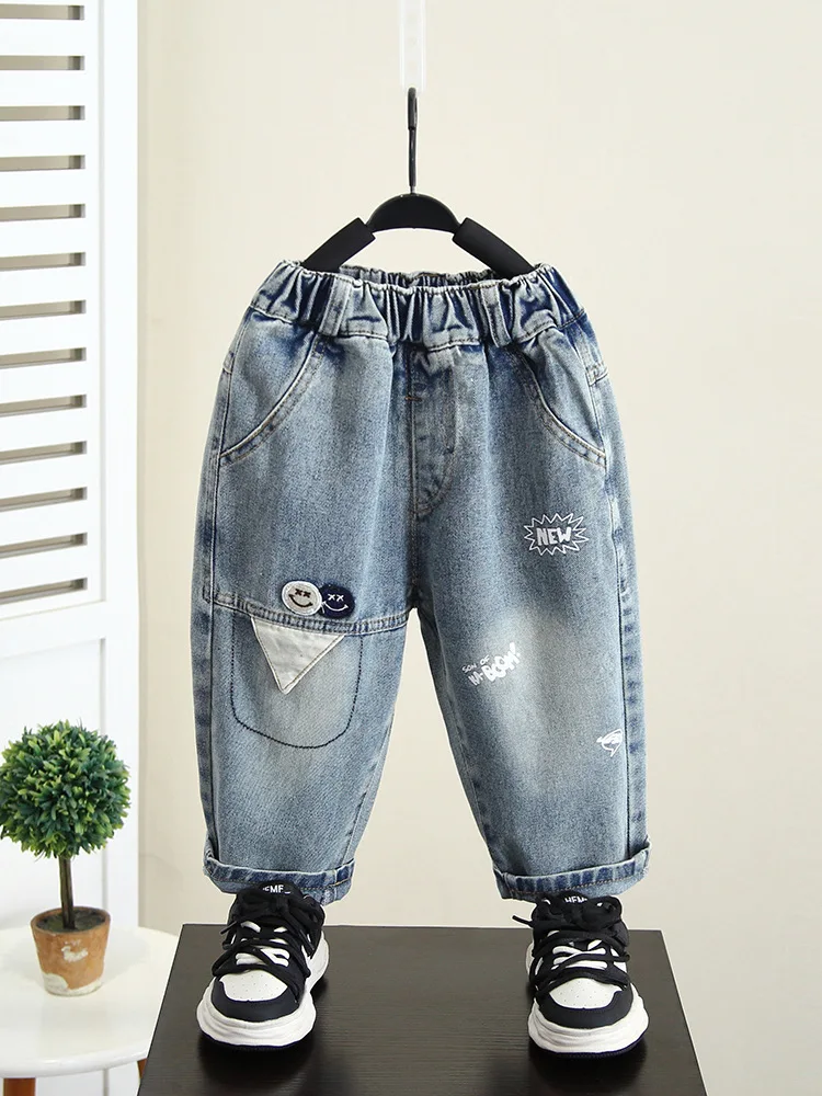 

Spring Autumn Boys Jeans Fashion Girls Cowboy Denim Long Pants Kids Trousers Children Elastic Waist Trousers 2-10 Years