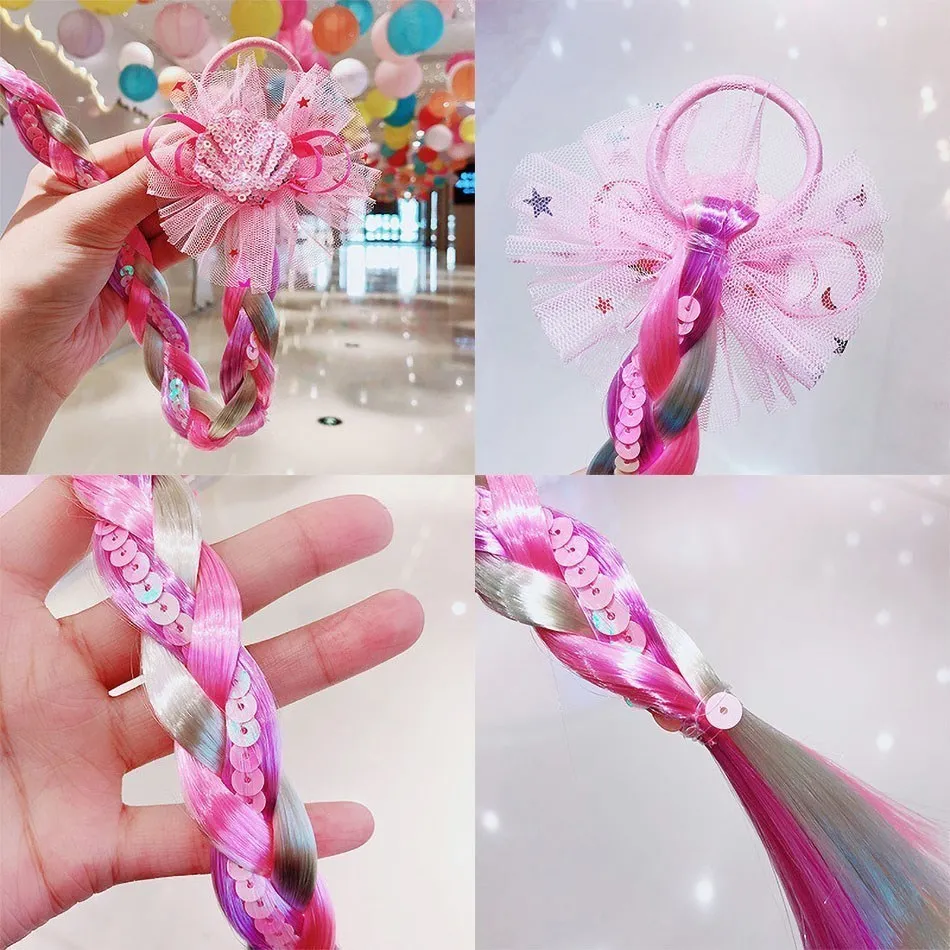 Girls Unicorn Hair Bow Kids Rainbow Hair Tie Princess Accessories Toddler Snowflake Elastics Baby Accessories No Damage Braid