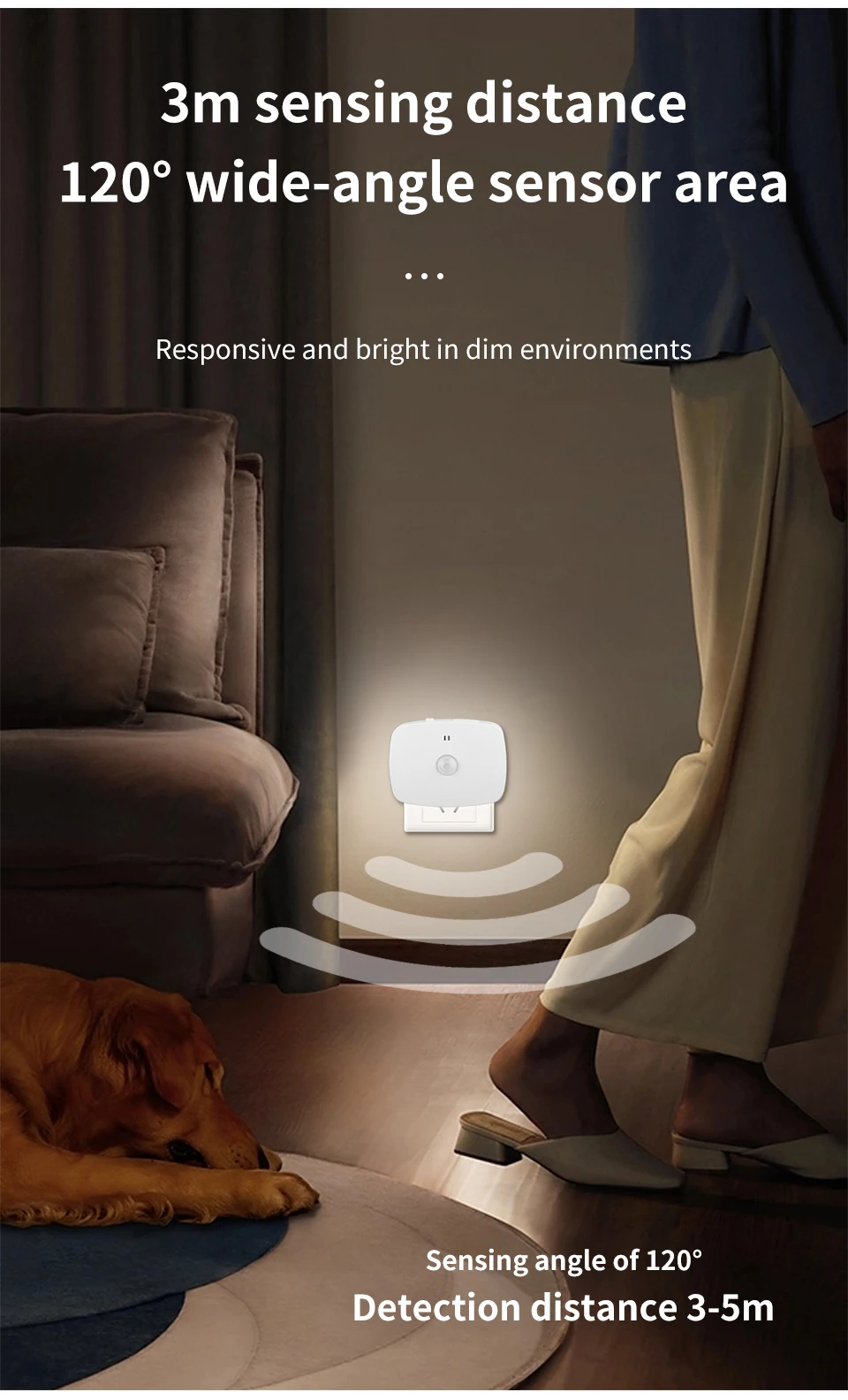 With EU Socket Motion Sensor Tri Color LED Night Light Ambient Wall Lamp for Bedroom Staircase Corridor Bathroom Entrance Hall