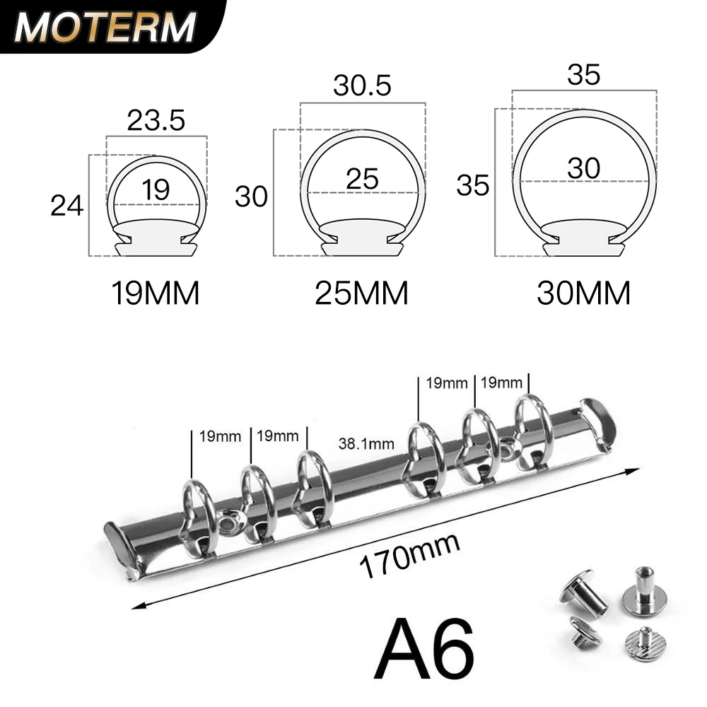 Moterm A6 사이즈 금속 나선형 링 바인더 클립(일기 노트 바인더 클립 파일 폴더용 나사 2쌍 포함)