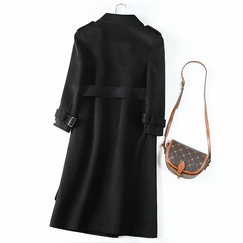 Women's Double-Sided Wool Overcoat, Female Long Overcoat, Below the Knee, Simple Woolen Outwear, Casual Fashion,  Winter, 2024