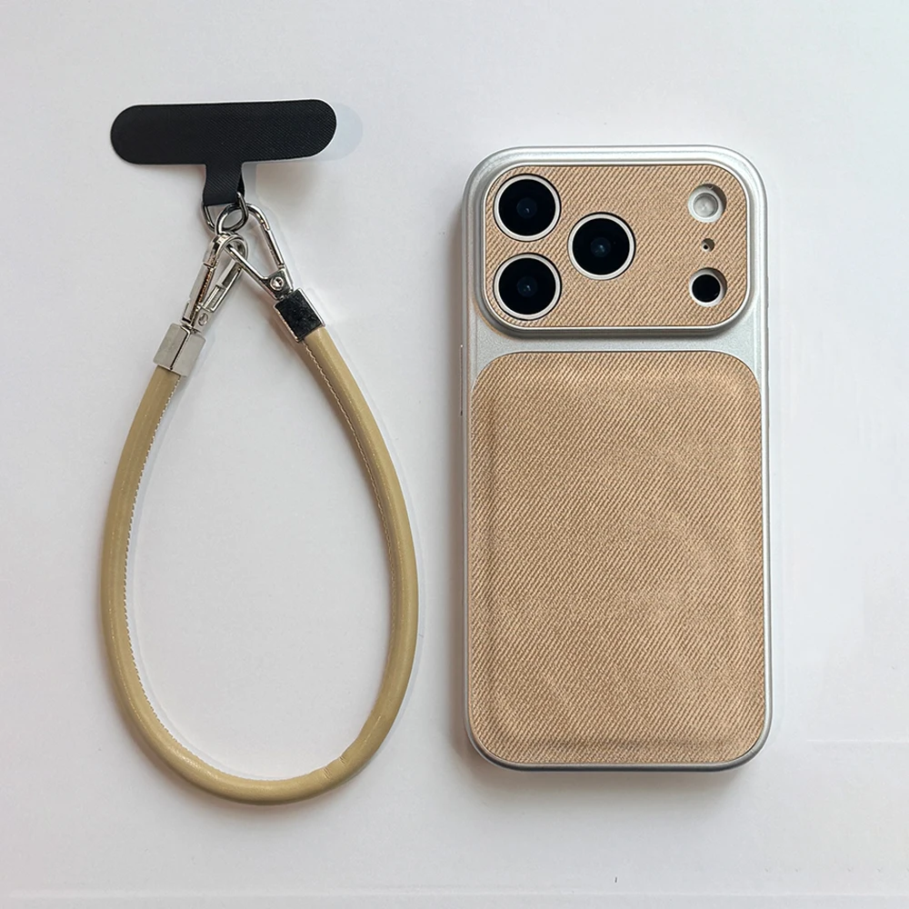 Cowboy Denim Wrist Strap Phone Case with Shockproof Camera Protection and Lanyard Attachment