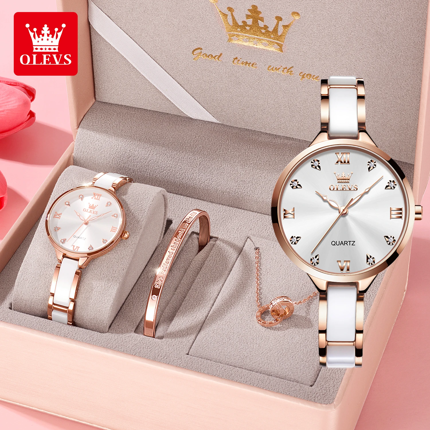 OLEVS 5872 Women Watches Quartz Wristwatch Waterproof Watches For Woman Set Bra…