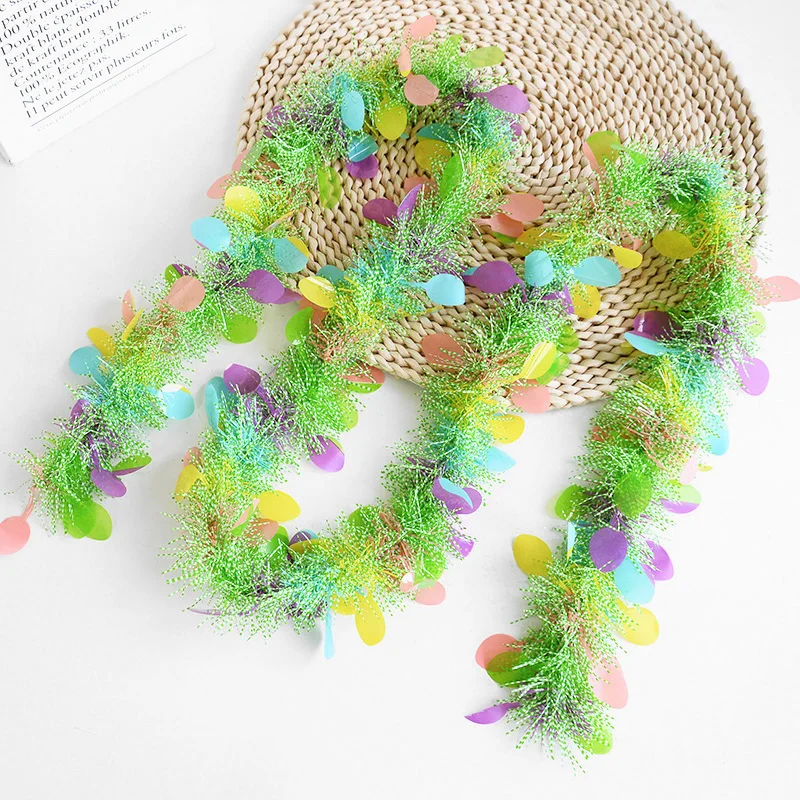 2M Easter Colorful Strips Hanging Garland Ornament DIY Wreath Crafts Spring Easter Home Decoration Kids Party Gift Rabbit Decor