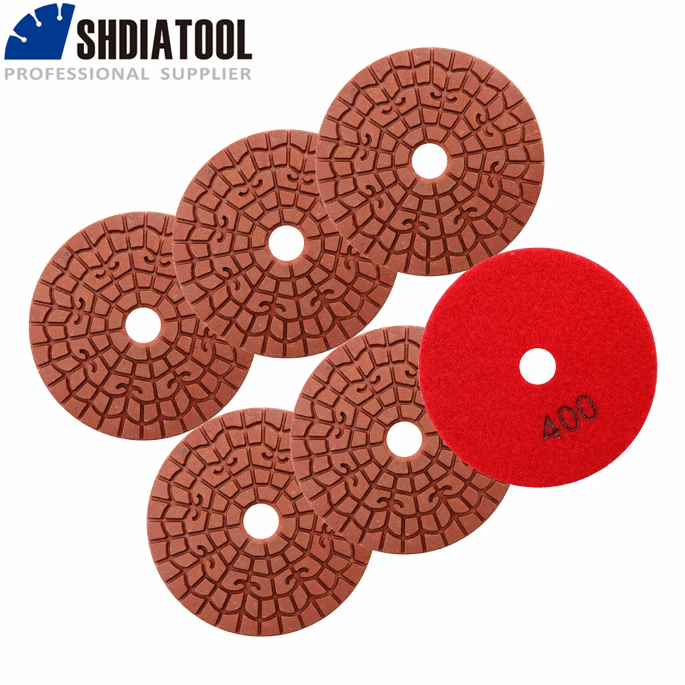 

SHDIATOOL 6pcs/Set Diamond Sanding Disc #400 Polishing Quartz Marble Tile Granite Stone 4inch Wet Use Diamond Grinding Plate