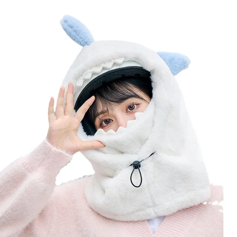 Cartoon Shark Ski Helmet Cover Winter Warm Comfortable Soft Fleece Skiing Head Warmer Cute Ski Helmet Hood Neck Warmer 6