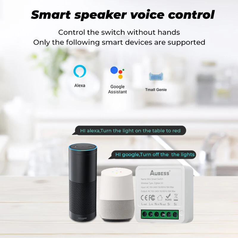 Tuya Zigbee 3.0 Mini DIY 16A Smart Switch 2 Way Smart Home Control Automation Module Via Alexa Google Home Alice Life App