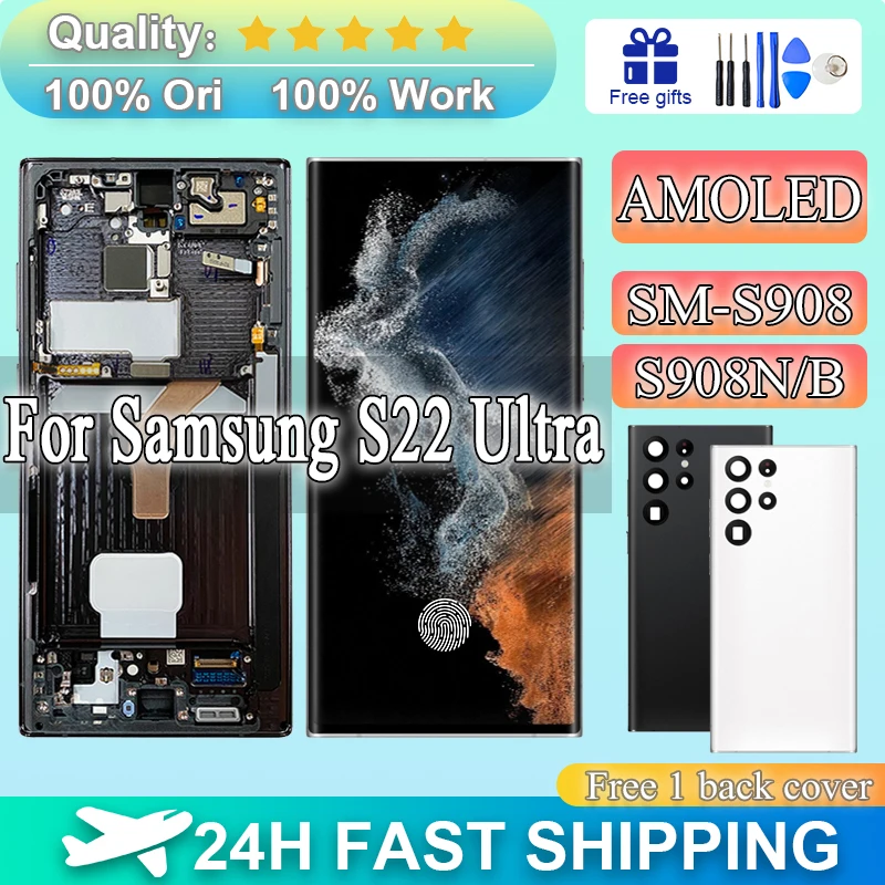 

Super AMOLED 6.8'' Frontal Display For Samsung S22 Ultra Touch Screen Digitizer S22Ultra 5G LCD S908 S908B S908U Replacement
