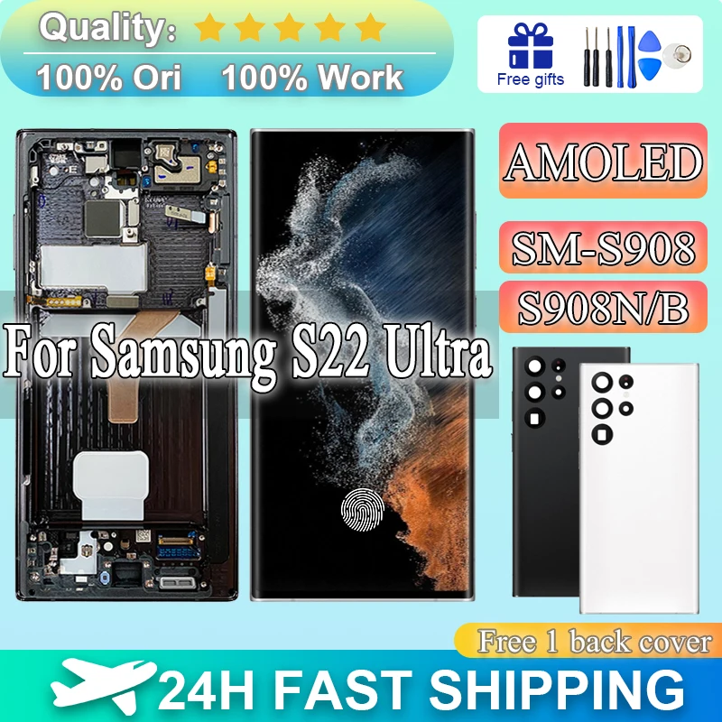 

Super AMOLED 6,8 ''фронтальный Дисплей для Samsung S22, сменный сенсорный экран с дигитайзером для S22, Ultra 5G LCD S908 S908B S908U