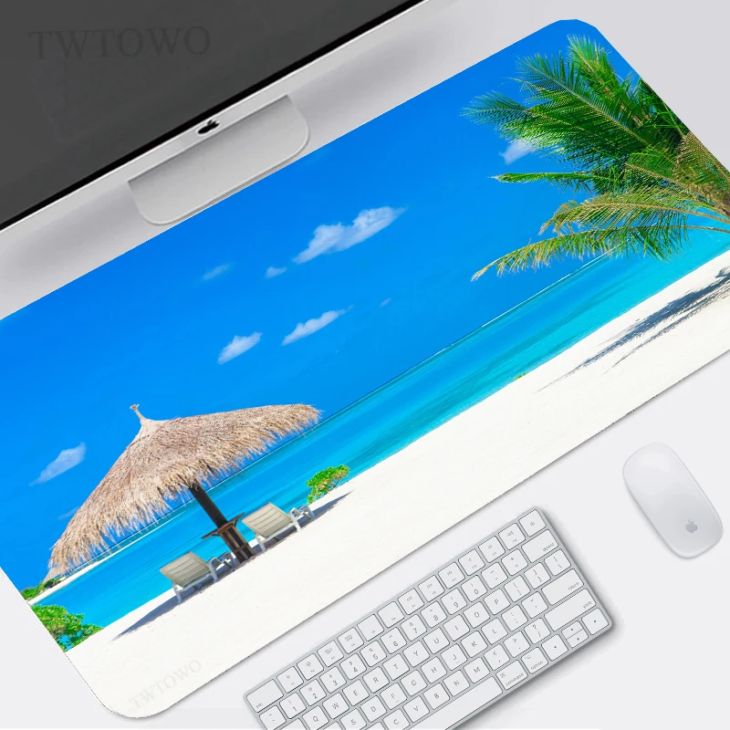 Enhanced Blue Sky Beach Custom XL Gaming Mouse Pad - Large HD Design, Soft Anti-Slip Natural Rubber Mat