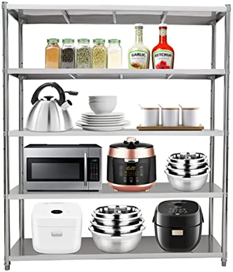 

Stainless Steel Shelving Storage Unit 59"x68.9" 5 Tier Heavy Duty Commercial New Kitchen Shelves Shelf Rack Stainless Steel