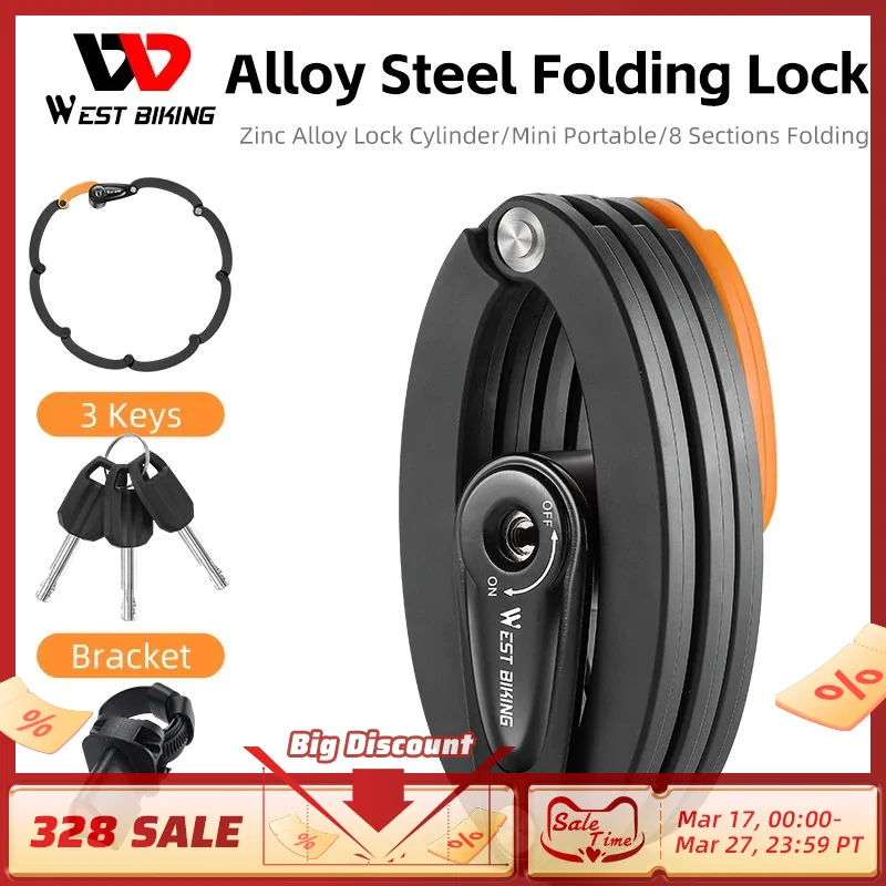 WEST BIKING Bicycle Folding Lock Safety Antitheft MTB Road Bike Chain