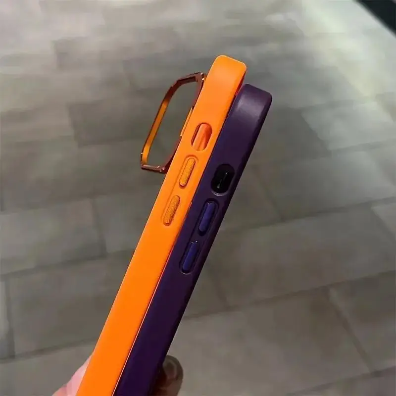 Luxury Bracket Transparent Phone Case For iPhone 15 16 14 13 Pro Max 16 Plus With Holder Camera Lens Protector Shockproof Cover