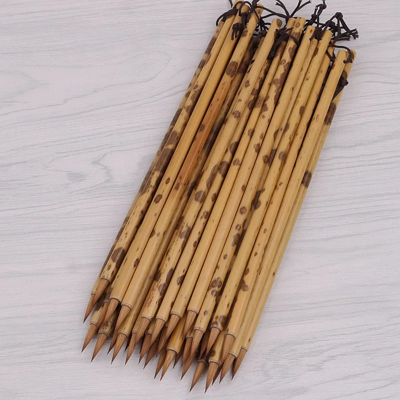 10 Pcs Weasel Hair Calligraphy Pen Handmade Bamboo Handle Chinese Painting Xiaokai Regular Script Writing Brush_voghion.com