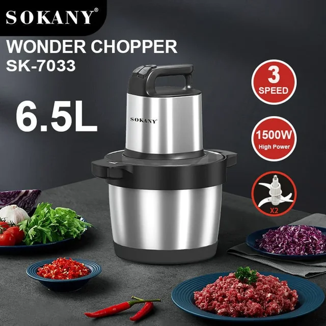 Electric Meat Grinder, 1500W Food Processor Vegetable Chopper 6.5L Stainless Steel Bowl, Meat Grinder for Meat Vegetable Fruit