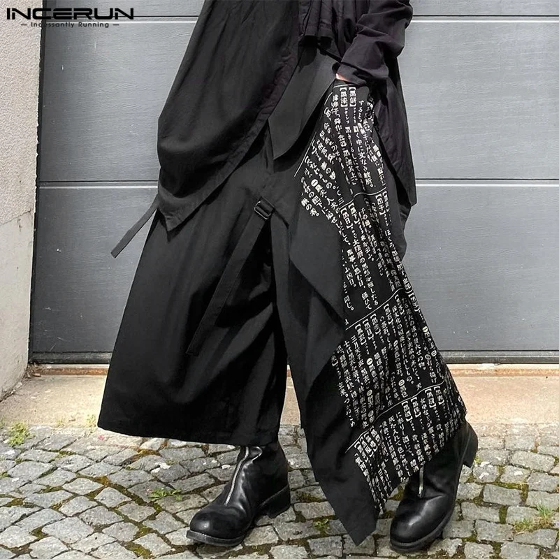 Men Casual Pants Print Patchwork Elastic Waist Streetwear Fashion Irregular Trousers Loose Wide Leg Pants Men S-5XL INCERUN wide leg pants wide leg sweatpants